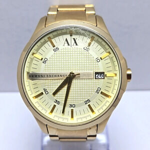 Mens Armani Exchange Hampton AX2132 Date Champagne Gold Plated Watch New Battery